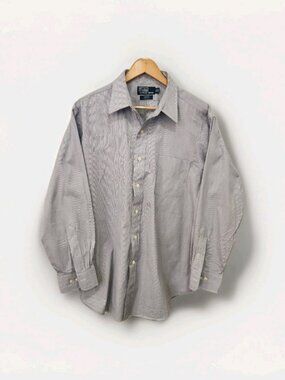 VTG Polo By Ralph Lauren Andrew Classic Fit Dress Shirt Gray Striped Mens 16.5